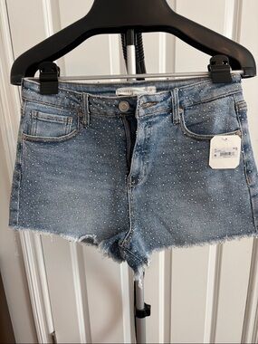 Light Blue Denim Rhinestone Cutoff Shorts